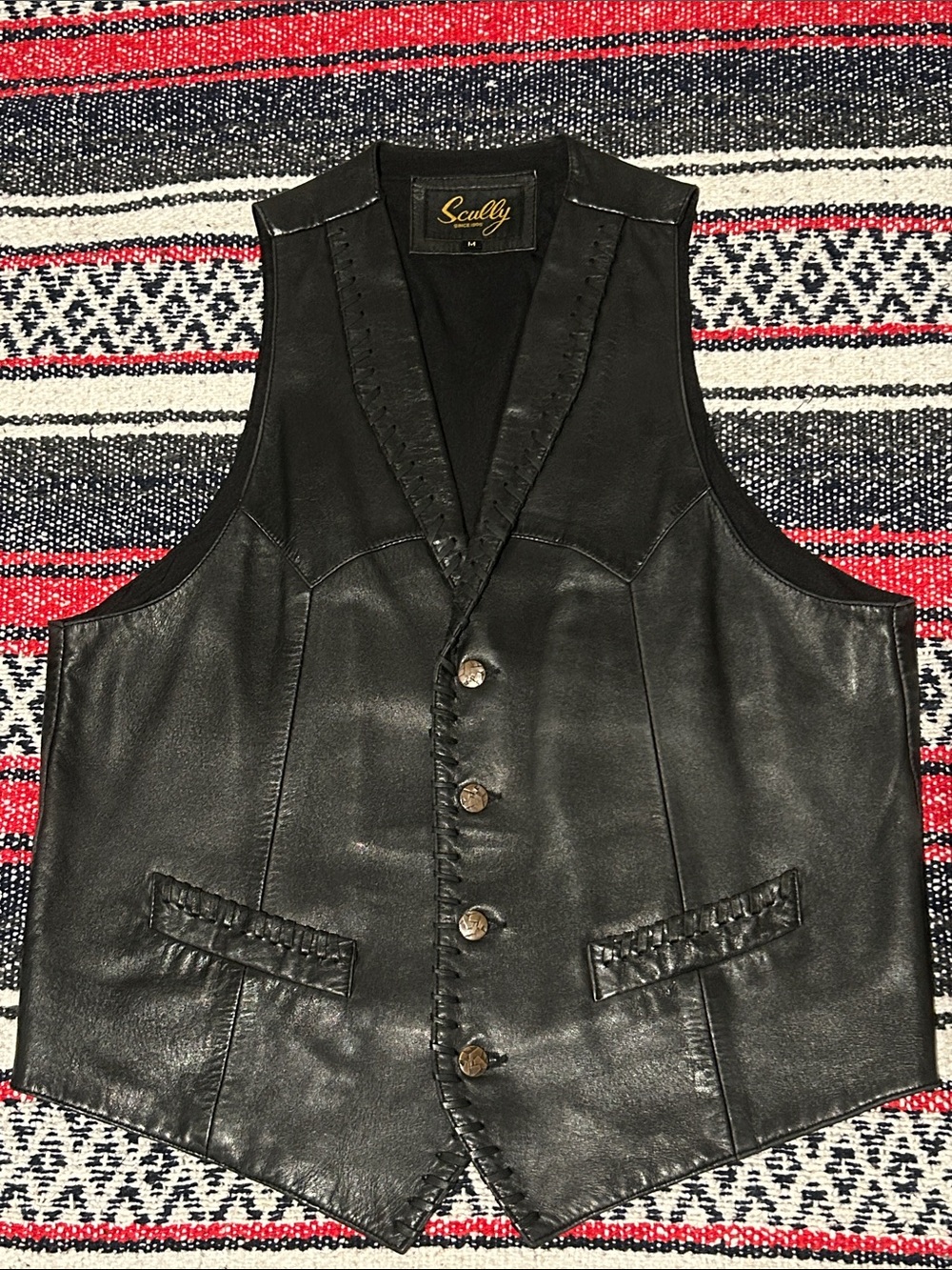 Scully Black Leather Men's Braided-Trim Vest